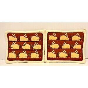 Vintage 1983 Lillian Vernon Potholders Hotpads RABBITS Folk Art-Alan Wood Design